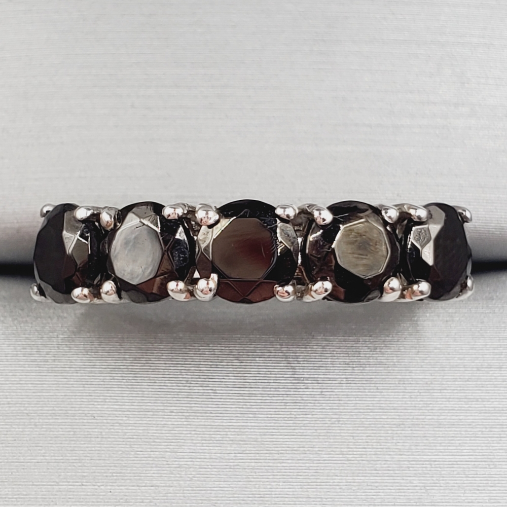 Elite Shungite Round Cut 5 Stone Ring In Platinum Over Sterling Silver 1.75 Ctw